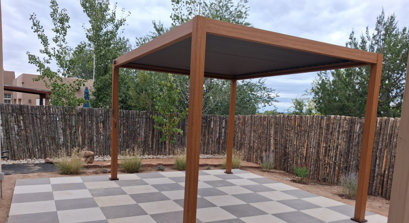 Modern Pergola and Checkerboard Patio Installation